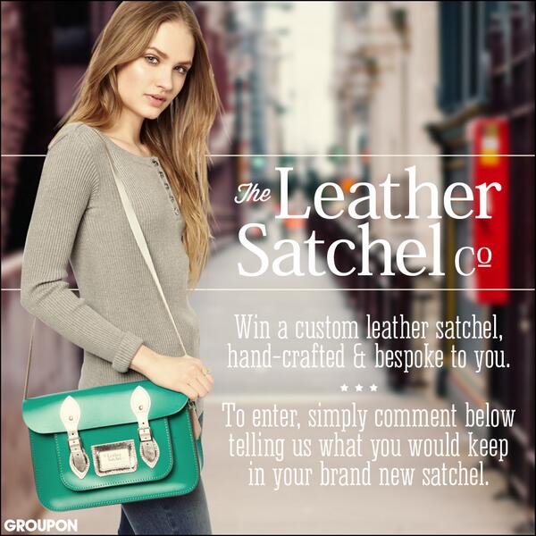 leathersatchel's tweet photo. GIVEAWAY: RT &amp; FOLLOW us and @GROUPON_UK to win a custom made satchel. It's easy! T&amp;C http://t.co/Y5mUauot9z http://t.co/tivctGbei3"