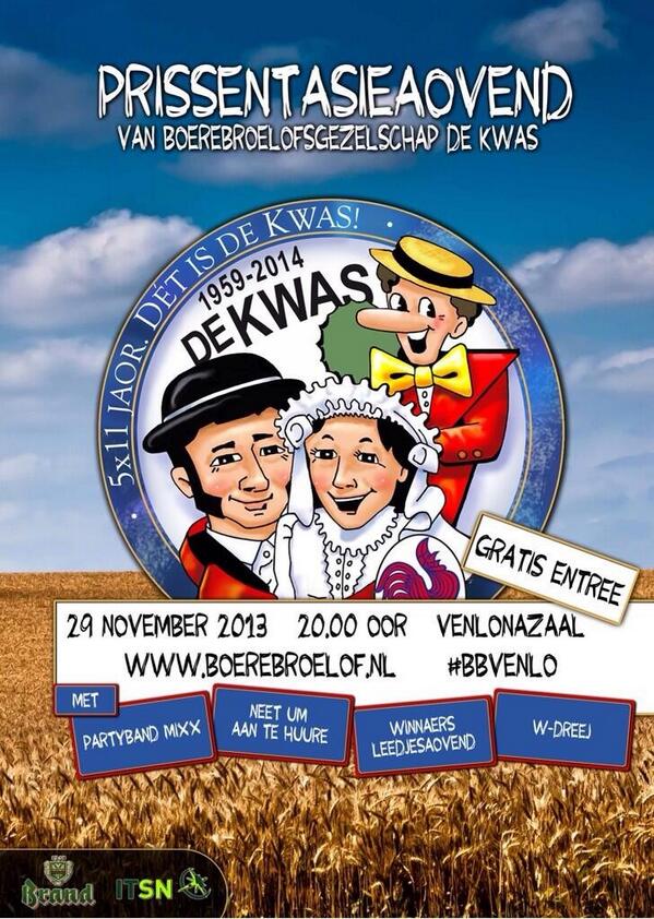 Dees waek steit de prissentasie van boérebroélofs gezelschap <a href="/DeKwas/">De Kwas</a> op ut program. Vriedaag 29/11. #bbvenlo