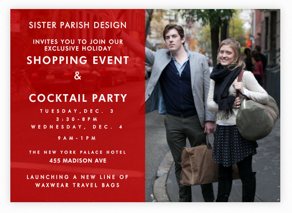 NY Friends! Come to our exclusive holiday shopping event/cocktail party Dec 3-4 at <a href="/The_PalaceHotel/">The Palace Hotel</a>