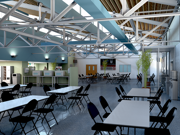 M2ArchStudio's tweet image. Cafeteria renov in the works - adding daylighting, color, airflow, and updated services.  #revit #architecture #STL