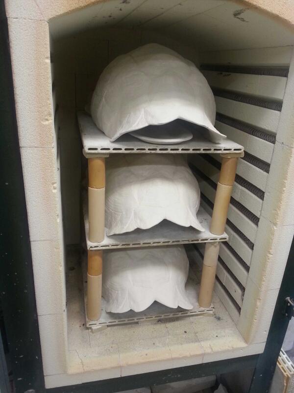 3 tortoise shells getting fired for the Ground Xero exhibition at Art In The Forest this Saturday