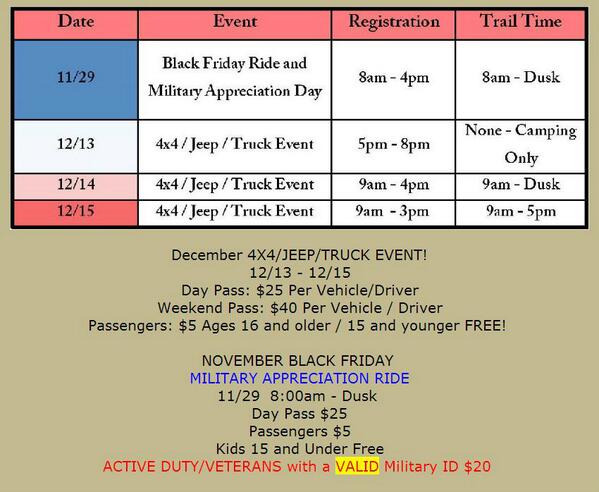 Hey everyone! Its been awhile! Come join us for the last 2 ride of the year! 11/29 and 12/13 - 12/15 #SOR #offroad