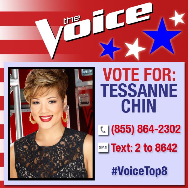 Retweet if you’re voting for <a href="/Tessanne/">Tessanne  Chin</a>! nbc.com/unlimited/vote #VoiceTop8