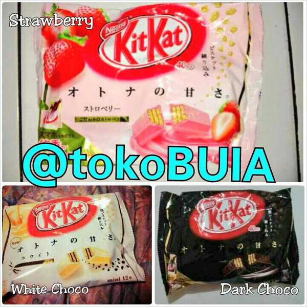 tokoBUIA's tweet photo. KITKAT dr Jepang rasa Strawberry, White Choco &amp;Dark Choco bisa dipesen di @tokoBUIA 089690990289/BB 30D9B9AC http://t.co/Ex6x6RfpZr