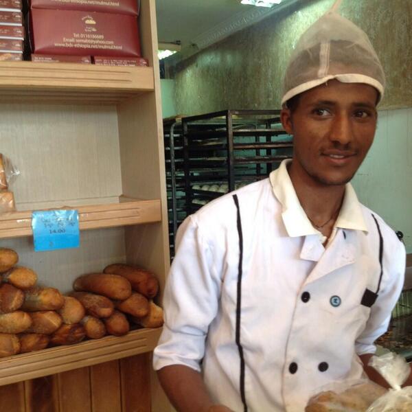 BBROODRwanda's tweet photo. On a bakery tour in #AddisAbaba, nice portrait of a local baker. Notice his cap closely :) Soon BBROOD Ethiopia? http://t.co/TXfVm6Gpjd