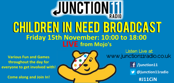 junction11radio's tweet photo. Tomorrow is Children In Need! We are broadcasting Live from Mojo's in @RUSUtweets from 10:00 to 18:00! #J11CiN #rusu http://t.co/K6amA1cjjK