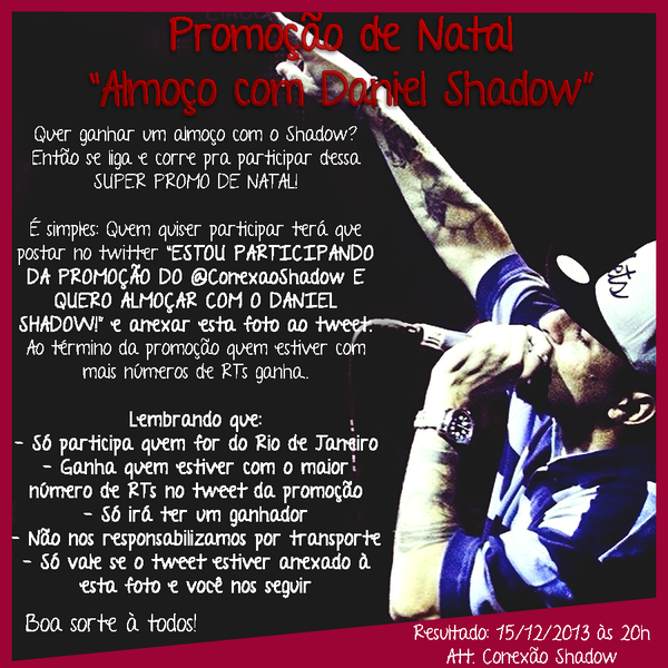 FortaleceShadow's tweet photo. Estou participando da promoção do @conexaoshadow e quero almoçar com o Daniel Shadow http://t.co/2EiCPaZ0cv