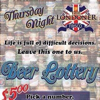 LondonerFrisco's tweet photo. Beer Lottery is back tonight! With some new surprises for you guys! http://t.co/LNlQjoyhWb