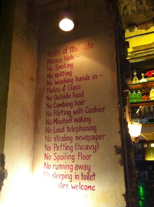 AHolland12's tweet photo. Scrumptious food and witty signs at @Dishoom Shoreditch http://t.co/PmeSza3jAz