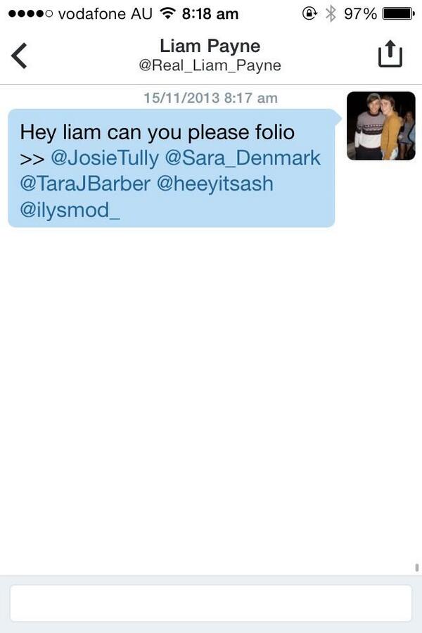 ImJoshOk's tweet photo. @JosieTully @Sara_Denmark @TaraJBarber @heeyitsash @ilysmod_  Dm to Liam Payne ! x x x RT if you want to be next http://t.co/4EIZQI3dDI