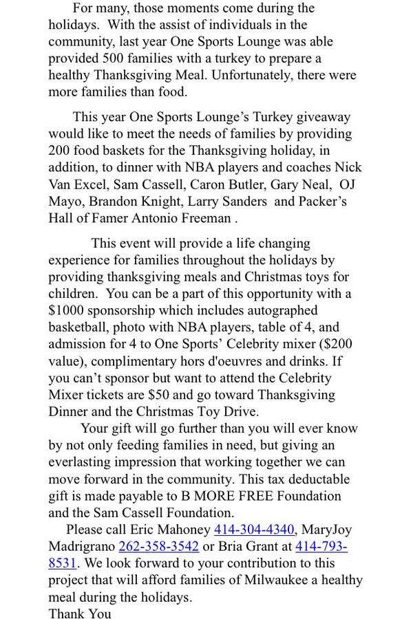 GoPinkWI's tweet image. ONE Sports Lounge Community Feast (2/2)