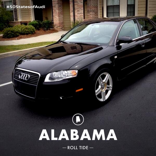 Audi's tweet photo. Here’s Eleni’s Audi from Alabama, where a Bear once roamed the sidelines. #50StatesofAudi http://t.co/QWUC4CeSmc