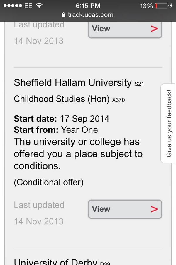 abbie_stretton's tweet image. Best news ever 😬 #sheffieldhallam #conditionaloffer #uni #ucas