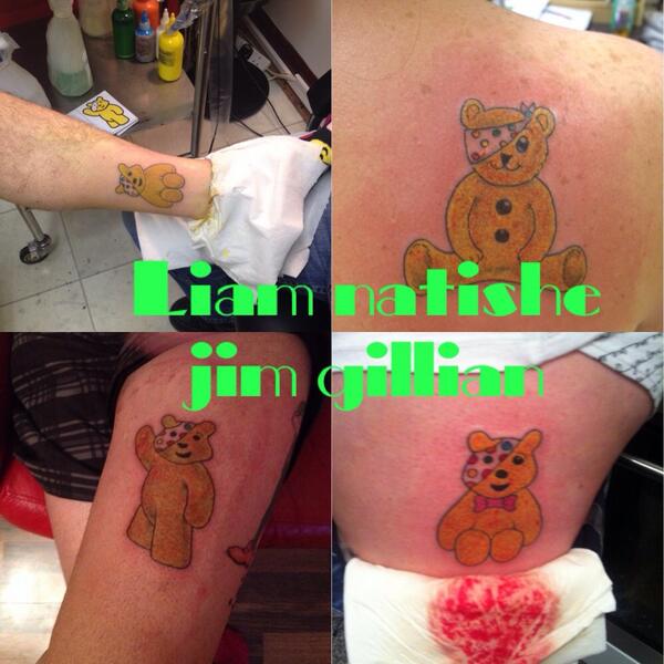 LiamFleming12's tweet photo. @Fearnecotton Plz RT 4 of us got pudsey bear tattooed on us for @BBCCiN  ! please donate http://t.co/UupDJ2l3z1 http://t.co/cGjVypZlBp