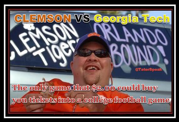 TaterSpeak's tweet image. #ClemsonVsGaTech is the only game that 8 quarters ($2) could buy you a decent seat into the game! #ACCproblems