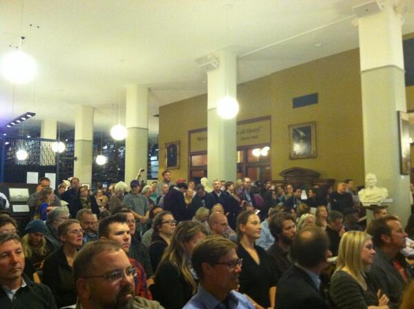 LMARuffian's tweet photo. @CincyStreetcar At capacity at the Mercantile Library! Keeping the conversation going....#cincystreetcar http://t.co/eKxNjc8SzU