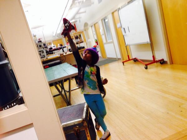 fire_inc's tweet photo. @kalea is amazing.  This is her at Make magazine HQ stuntin with a sound gun http://t.co/lv18Zqh1jm