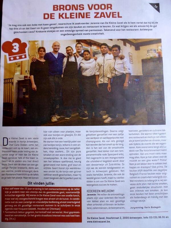tablebooker's tweet photo. 3de plaats in #zone03 verkiezing voor beste restaurant van Antwerpen. Proficiat #dekleinezavel http://t.co/hKEoWqlwUp http://t.co/tQfMjCqGoH