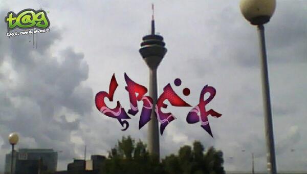 tag_app's tweet image. Check out this awesome t@gging by Securum in front of The Rheinturm in Düsseldorf. #Sony #PSVita #DMET