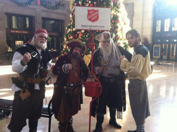 We have #REALPIRATES ringing at out <a href="/UnionStationKC/">Union Station KC</a> kettle today! #kc