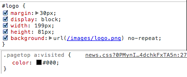 hswolff's tweet image. Chrome did a naughty thing. Can&apos;t inspect inline CSS anymore (i.e. #lesscss). One w/ link, one w/o  :( cc @paul_irish