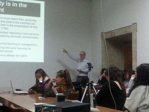 m_conde's tweet photo. The fornality of learning is in the management by Dai Griffiths in #teem2013 http://t.co/t3xOQEramM