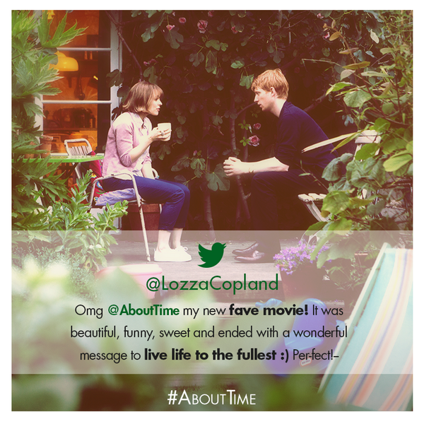 Your new favorite movie awaits!  Get your tickets to see #AboutTime: bit.ly/1aePwQU