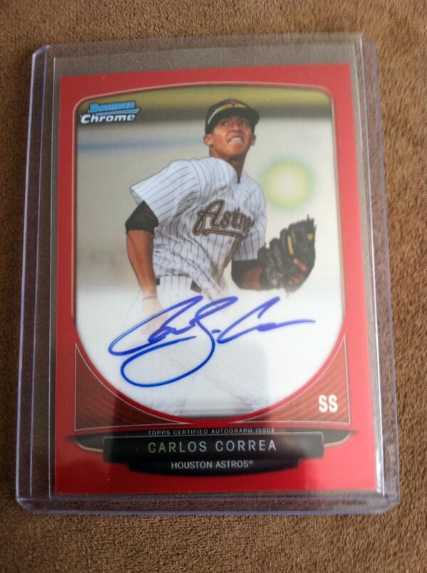 TrustProspects's tweet photo. Just in today: Carlos Correa Bowman Chrome Red Refractor Autograph 4/5 http://t.co/65loP8hMm4