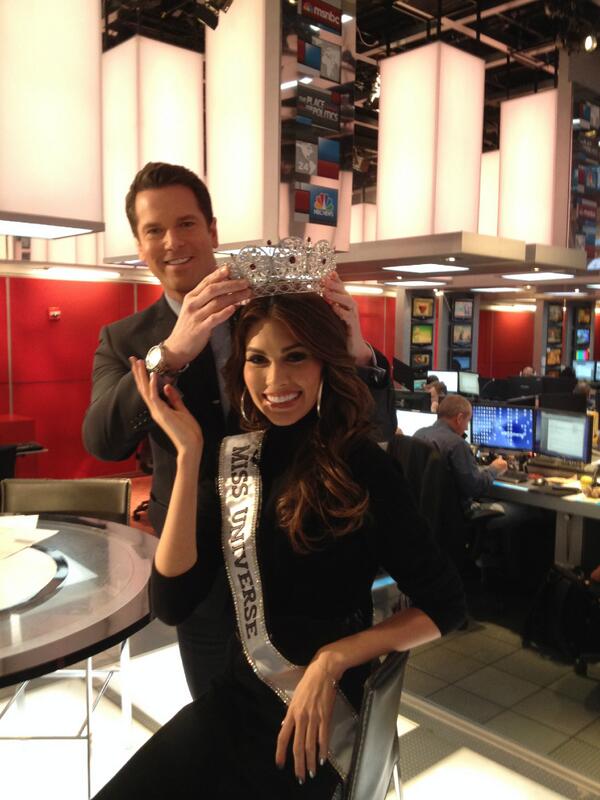 MUO_PR's tweet photo. @ThomasARoberts and @MissUniverse are reunited this morning on @msnbc. Thanks for handing down the crown! http://t.co/poAHeBtirA