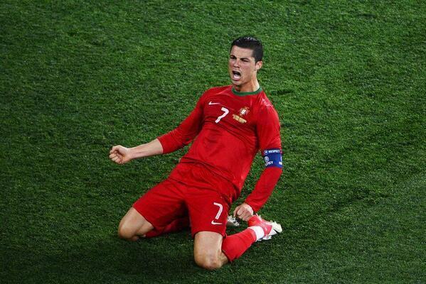  Cristiano Ronaldo celebrates scoring v Sweden with epic knee slide