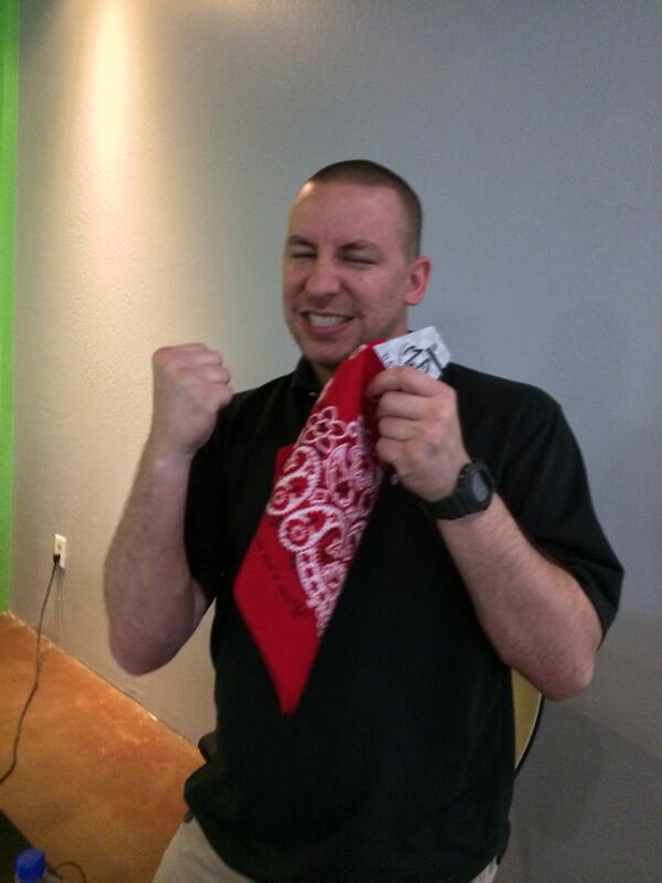 Allison_R_Davis's tweet photo. @ChuckReynolds is excited about his going away present! @benhall2121 @eastvalleychick http://t.co/fZRckL0Fat