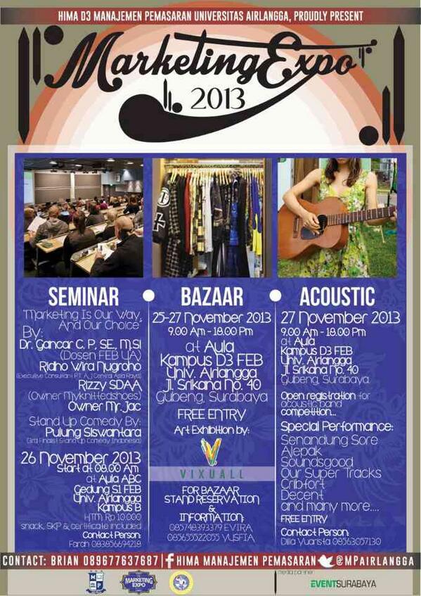 Hima Manajemen Pemasaran UA proudly present MARKETING EXPO 2013 Seminar, Bazaar &amp; Acoustic Bands let's join with us:)