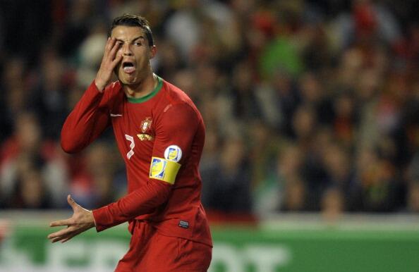 Irony! Cristiano Ronaldo (Portugal) gives a cheeky