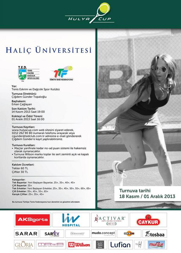 Haliç Üniversitesi Hülya Cup Senior Tenis Turnuvası, 18 Kasım 2013 Pazartesi günü start alıyor...