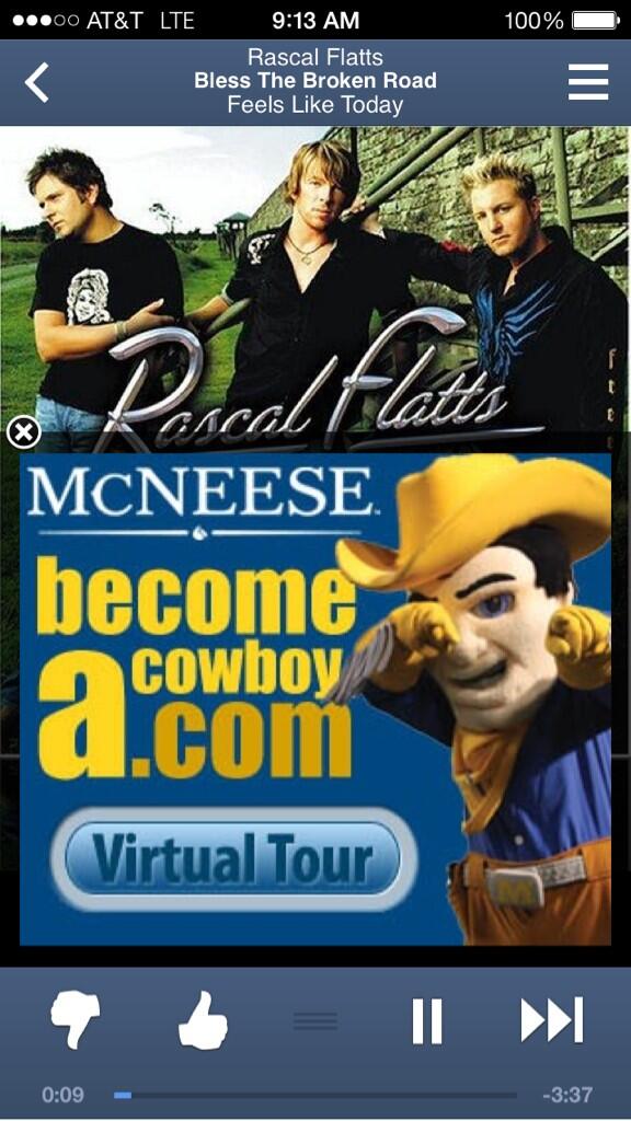 mvidrine3's tweet photo. Just heard a mcneese advertisement on Pandora #pandora #MSU http://t.co/yEcxhJLdGP