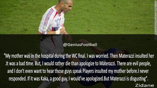 FootballFunnnys's tweet photo. Zidane on Materazzi. http://t.co/6AyEfbajKk