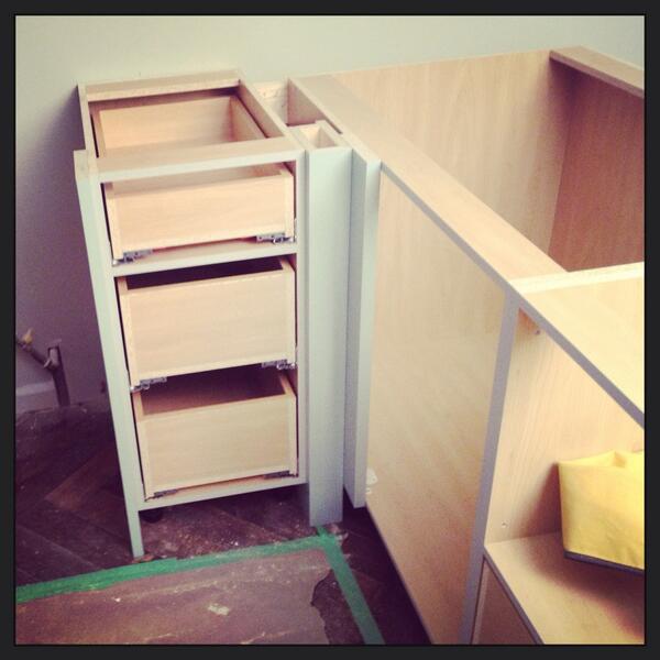 MadisonTDesign's tweet photo. Excited to see our Tiffany blue kitchen go in with herringbone hardwood! 2 weeks left!  Stay tuned for final pics! http://t.co/v4MGnt0Hk0