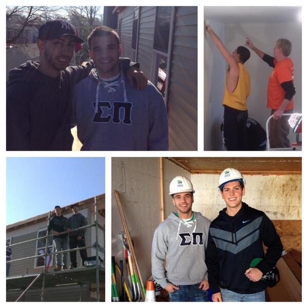 SigmaPiMU's tweet image. The brothers are back at it, giving a helping hand building houses for Habitat for Humanity #givingback #deltabeta
