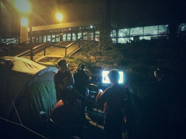 TravisHines21's tweet photo. Students camping outside Hilton Coliseum ahead of tomorrow's game v. No. 7 Michigan Some have been there since noon http://t.co/sqovqUWkSG