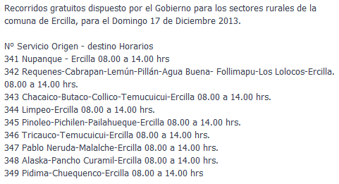 serda180's tweet photo. Recorridos gratuitos desde sectores rurales a locales de votacion Comuna de Ercilla revisalos aquí: http://t.co/hzyaUZXzr2