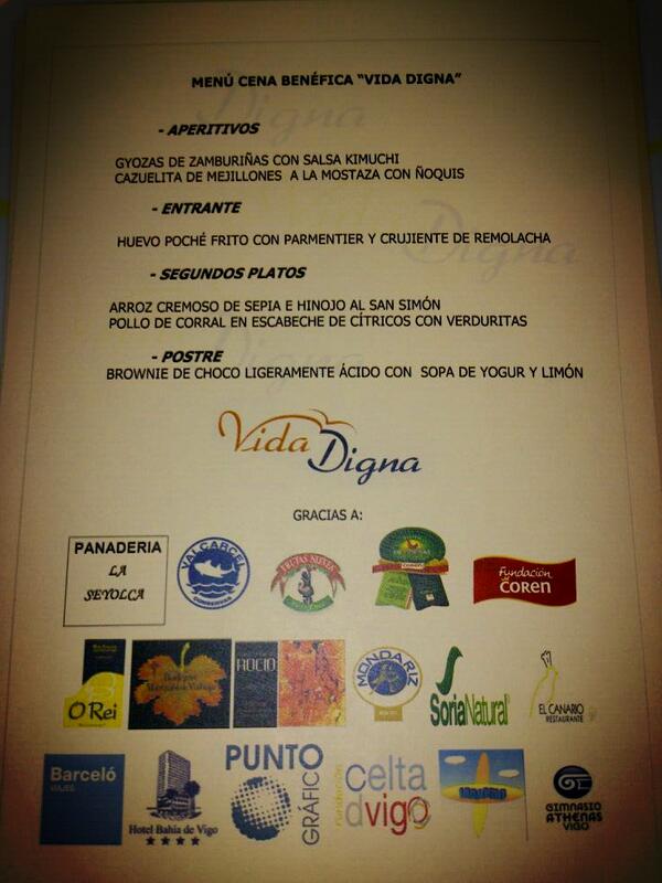 La recaudación se destinará al comedor social de #VidaDigna en Vigo donde mañana repiten este menú :-)