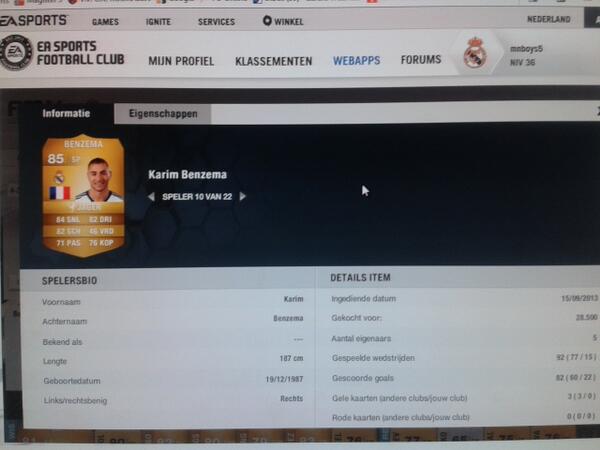 FIFA_HELDEN's tweet photo. We verloten benzema voor 15 k reageer als je belangstelling hebt http://t.co/AWyBgoKGcx