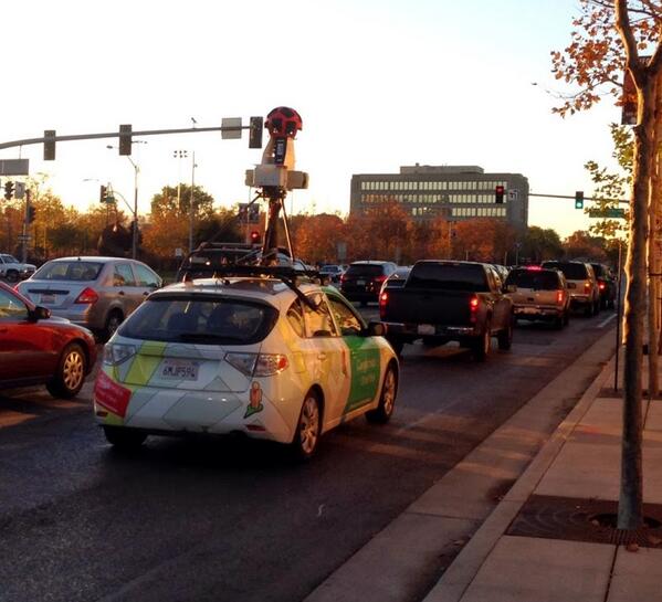 waleedka's tweet photo. The Google Maps car and I took pictures of each other. Can't wait to see how mine turned out. http://t.co/IntkGdvebB