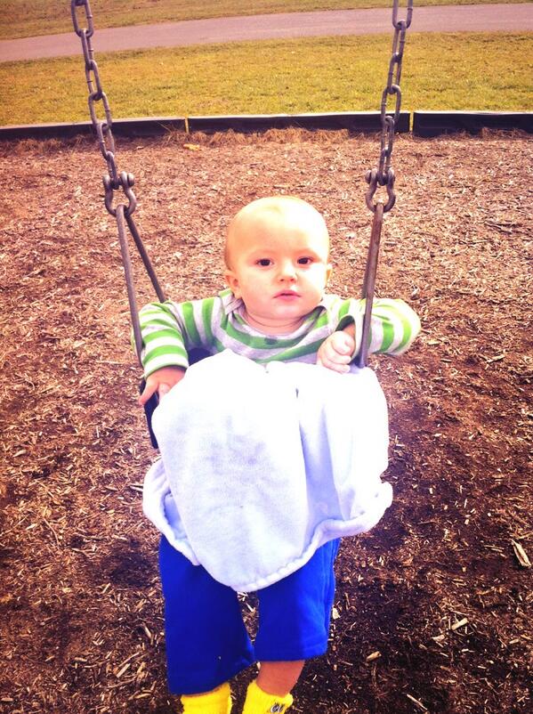 LeighTiffin's tweet photo. Little man swinging at the park today. #10months #spongebobsocks http://t.co/kStIXerDD5