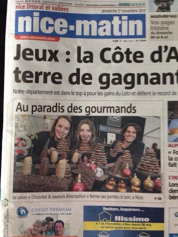 PatisserieLAC's tweet photo. Le bar à chocolat en une du Nice matin aujourd'hui! http://t.co/Sy6zTYnU3c