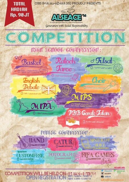 InfoPensi's tweet photo. SMA AL-AZHAR BSD PROUDLY PRESENT: @ALSEACE2014 COMPETITION 25Jan-8Feb'14. Regist #1:18Nov-18Des'13 http://t.co/VWnDSDkfiP”