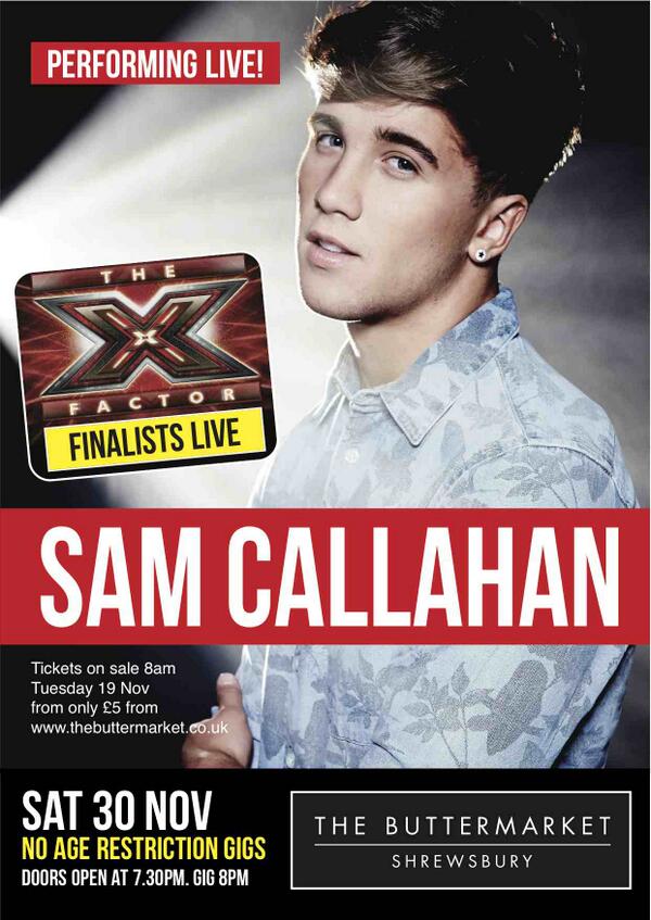 TheButtermarket's tweet photo. #WIN 2 VIP M&amp;G TICKETS to see @TheXFactor finalist @samcallahan94 at @TheButtermarket Sat 30 Nov Follow &amp; RT b4 18/11 http://t.co/QOPb0qycPI