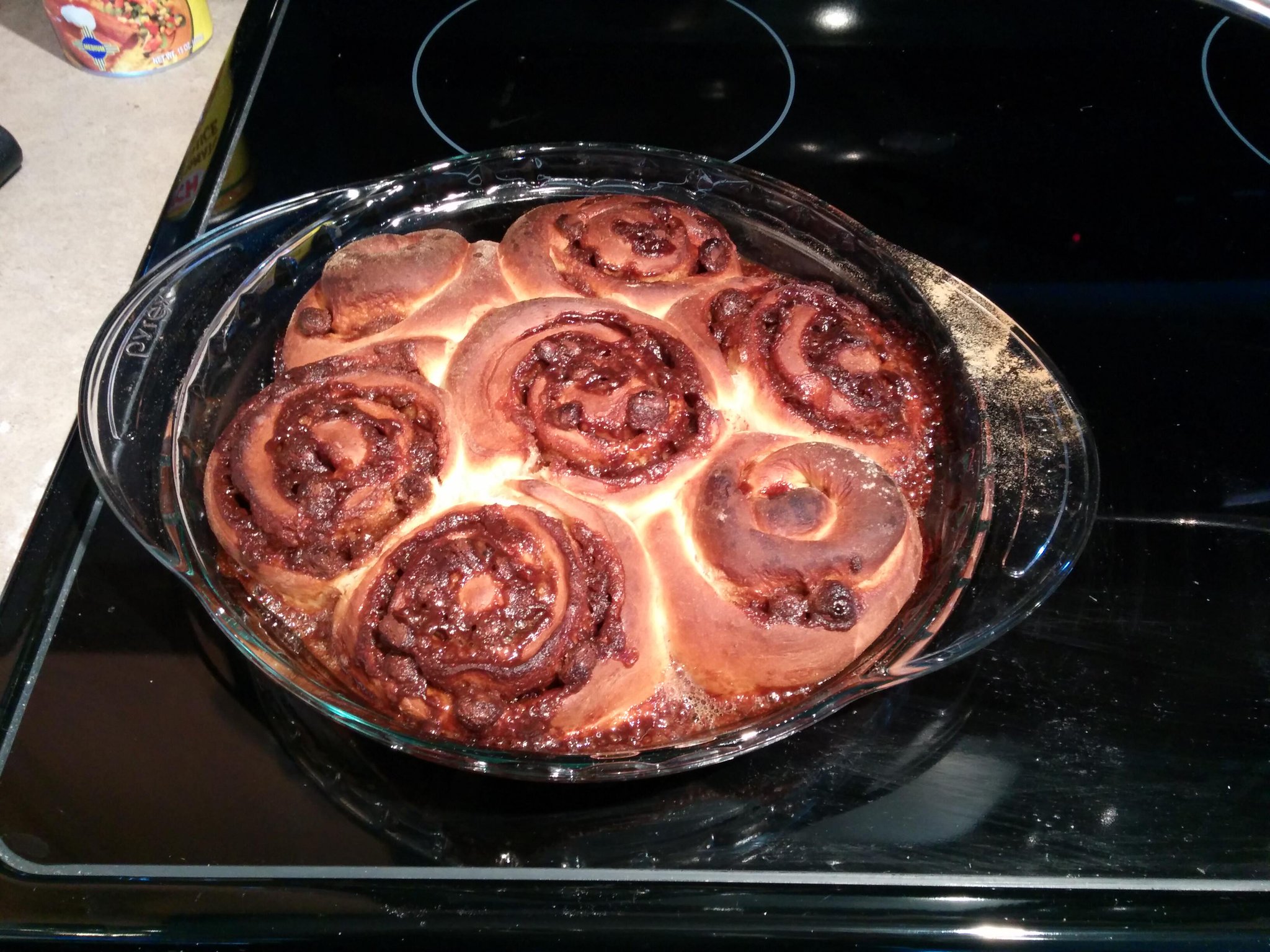 Chocolate chip cinnamon rolls fresh out of the oven