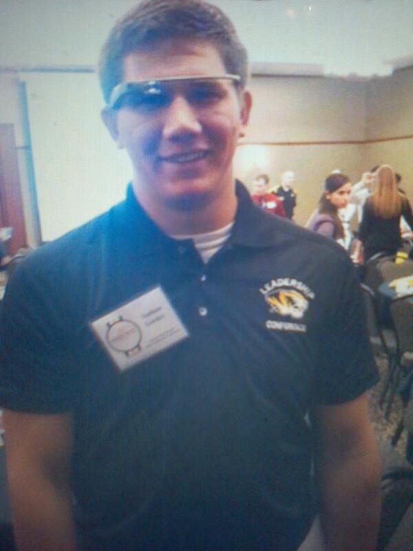 AMPMizzou's tweet photo. Check out our President Nathan Gerdes trying the new Google Glass technology at the @TcobLeadConf13 ! #googleglass http://t.co/DAEHSpXfm3