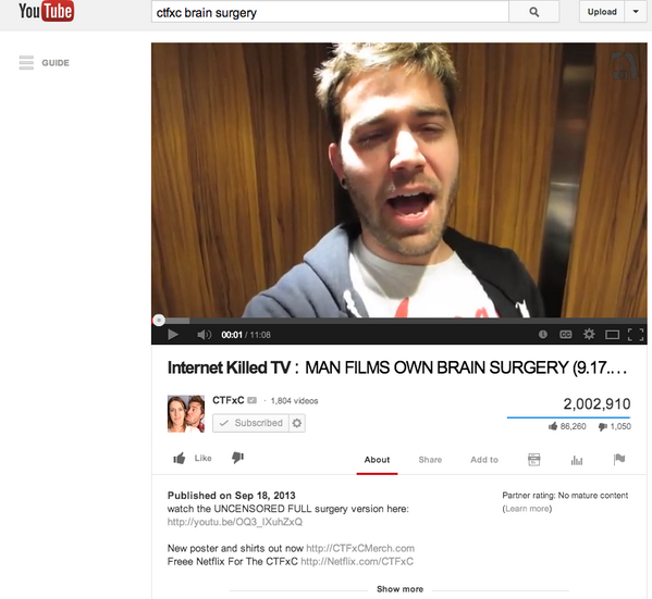 Amazing that <a href="/CharlesTrippy/">Charles Trippy</a> filming his own brain surgery has surpassed 2 million views! youtube.com/watch?v=XqVpqM…